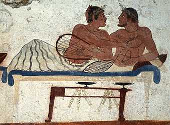 Zwei Männer beim Gastmahl im Grab des Tauchers